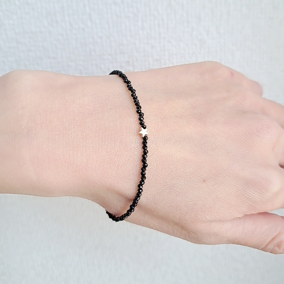 華奢bracelet☆ 天然石ブラックトルマリン ビーズブレスレット 大人ブレスレット シンプル 5枚目の画像