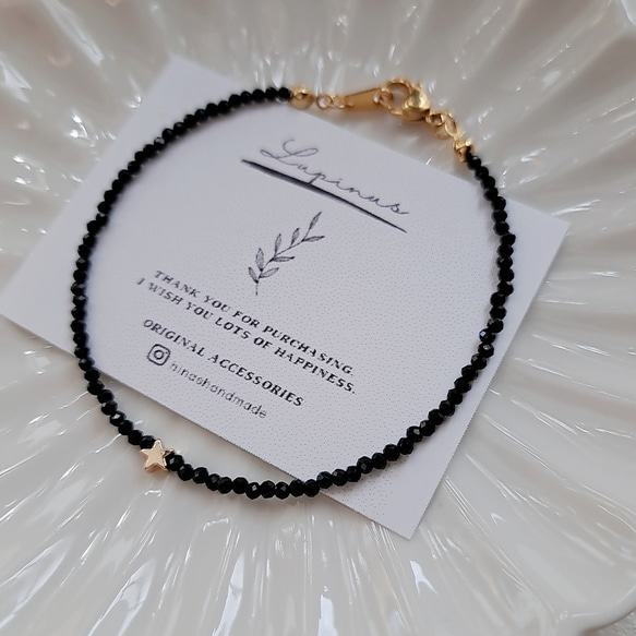 華奢bracelet☆ 天然石ブラックトルマリン ビーズブレスレット 大人ブレスレット シンプル 2枚目の画像