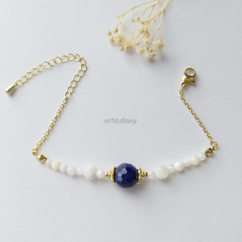 582.薔薇　蒼　ブルー　天然石　マザーオブパール　オーロラ ブレスレット 582.薔薇 蒼 ブルー 天然石 マザーオブパール オーロラ ブレスレット