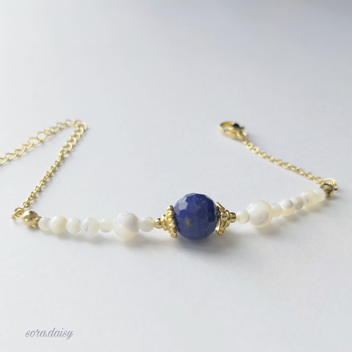 582.薔薇　蒼　ブルー　天然石　マザーオブパール　オーロラ ブレスレット 582.薔薇 蒼 ブルー 天然石 マザーオブパール オーロラ ブレスレット