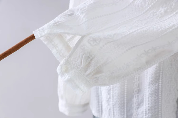 【受注制作】レース襟純綿長袖シャツ  100％綿シャツ.ブラウス  コットン トップス 9枚目の画像