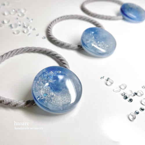 白夜の月 ／ 大人 レジン ヘアゴム（ポニーフック） ／ ブルー