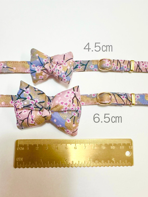 グレー　大きいサイズ(6.5㎝)　和風　リボン　首輪　犬　猫　桜　 5枚目の画像