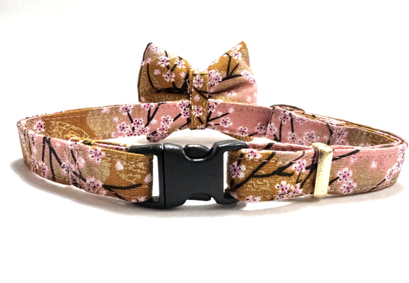 グレー　大きいサイズ(6.5㎝)　和風　リボン　首輪　犬　猫　桜　 4枚目の画像