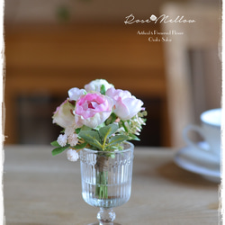 母の日ギフト【Creema限定】フェイクウォーター・グラデーションピンクとシェルピンクのコロンと可愛いバラのミニブーケ　 7枚目の画像