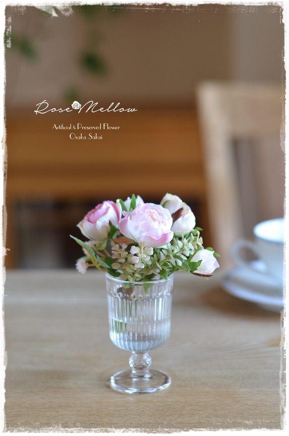 母の日ギフト【Creema限定】フェイクウォーター・グラデーションピンクとシェルピンクのコロンと可愛いバラのミニブーケ　 6枚目の画像
