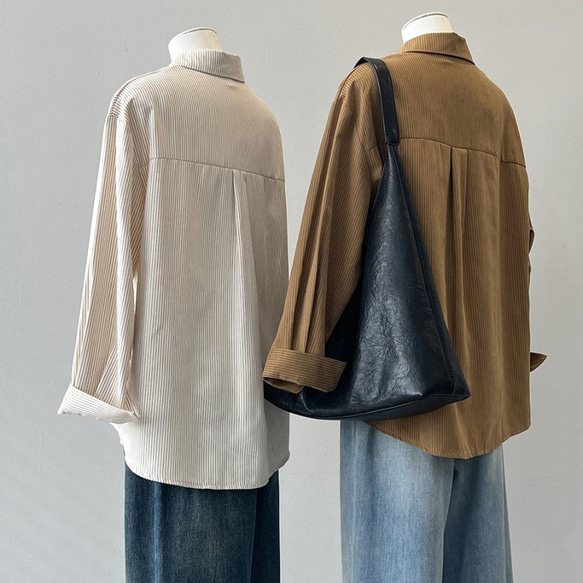 ブラウス レディース 長袖 カジュアル ラウンドカラ― シャツ ファッション ストライプ WFT120 10枚目の画像