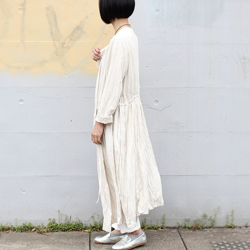 リネンコットンクリンクルカシュクールワンピース【生成り  