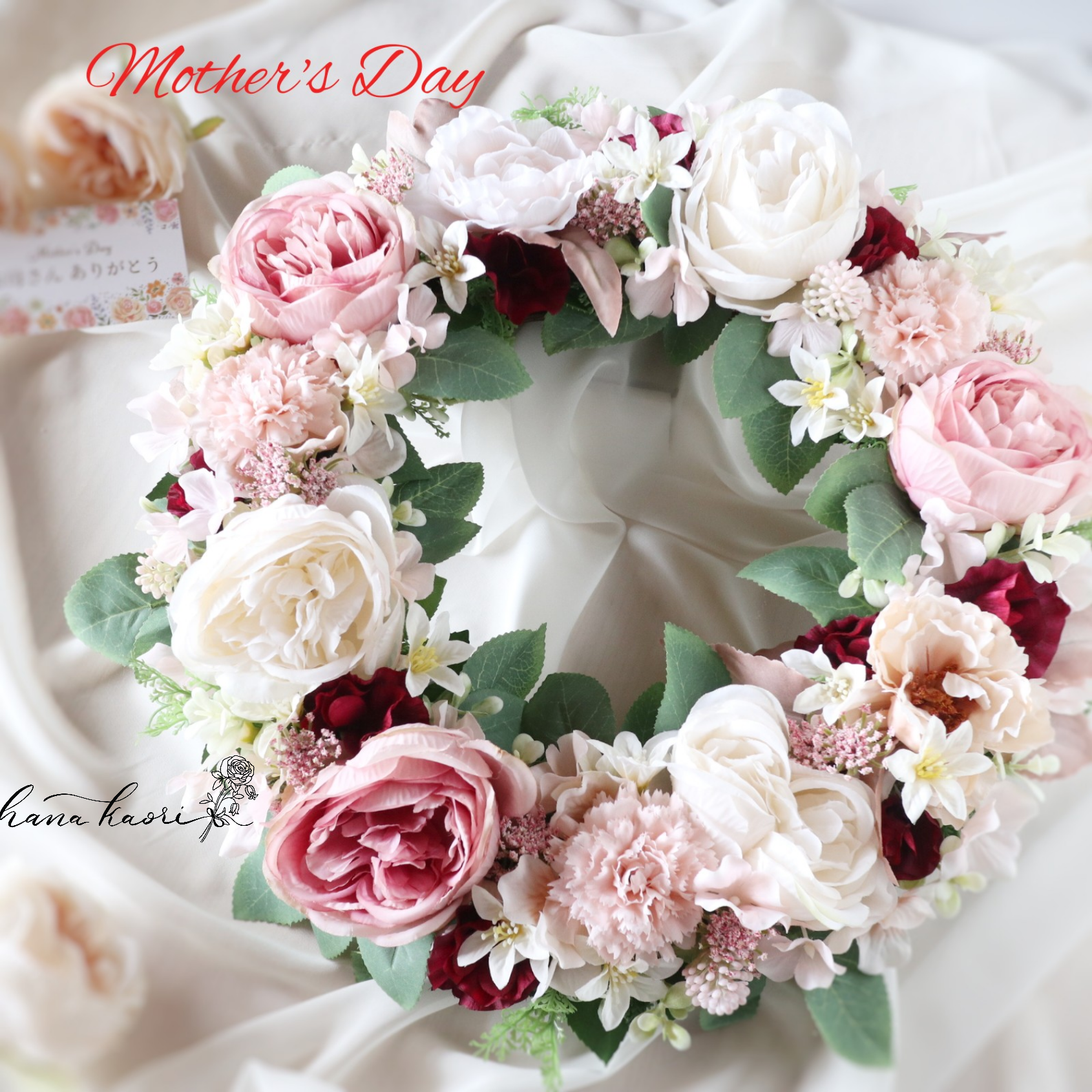 バラとカーネーション 大きなモーブピンクリース ❁ 38cm ドアリース ウェディング 母の日 アート Creema限定 6,020円