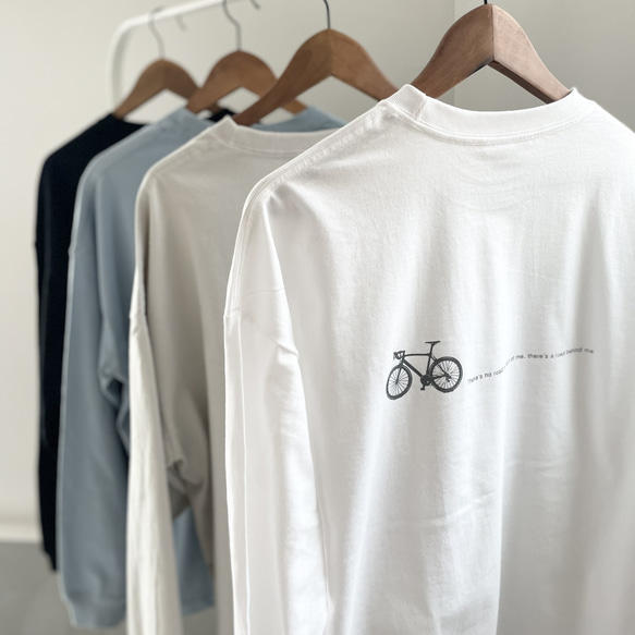 『2024新作』【ユニセックス 】bicycleプリント ビッグシルエット ロングスリーブTシャツ【ホワイト】 10枚目の画像