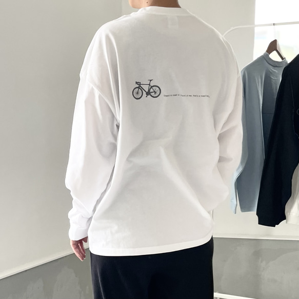 『2024新作』【ユニセックス 】bicycleプリント ビッグシルエット ロングスリーブTシャツ【ホワイト】 7枚目の画像