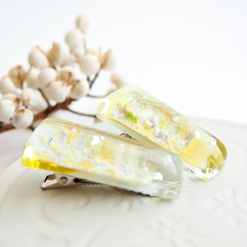 お手軽サイズヘアクリップ 4cm×1.5cm 2個セット お花畑のような春色