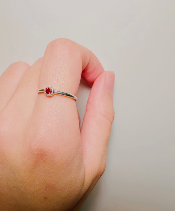 ガーネット　ミル打ちリング　silver925 ミルグレイン 3枚目の画像
