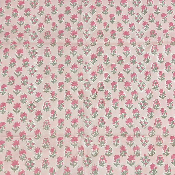 【50cm単位】くすみピンクスモールフラワー　インド　ハンドブロックプリント生地  コットン 4枚目の画像