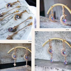 バイオレットシマ― しゃらしゃら クリスタルガラスのフェミニンピアス