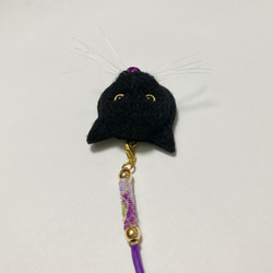 羊毛フェルト 猫ストラップ 根付け 黒猫 4枚目の画像