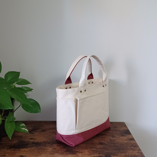 ハンドメイド、トートバック、帆布、横長、バイカラー