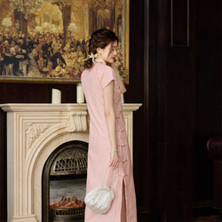 復古粉色豎條紋 古法少女棉質旗袍 新中式國風春節改良洋裝連身裙 第6張的照片