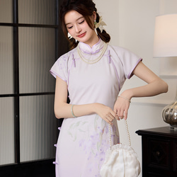 淺紫色 渲染燕子 夏季少女氣質長款古法旗袍 新中式國風春節改良 第11張的照片