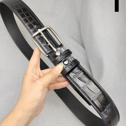 一枚革 クロコダイルレザー ワニ革 メンズベルト レザーベルト 金具付き ピンタイプ 巾38ｍm サイズ調整可能 1枚目の画像
