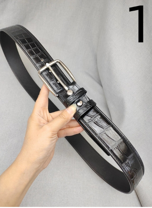 一枚革 クロコダイルレザー ワニ革 メンズベルト レザーベルト 金具付き ピンタイプ 巾38ｍm サイズ調整可能 1枚目の画像