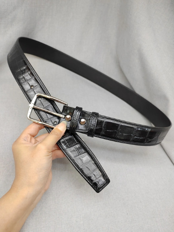一枚革 クロコダイルレザー ワニ革 メンズベルト レザーベルト 金具付き ピンタイプ 巾38ｍm サイズ調整可能 5枚目の画像