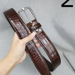 一枚革 クロコダイルレザー ワニ革 メンズベルト レザーベルト 金具付き ピンタイプ 巾38ｍm サイズ調整可能 2枚目の画像