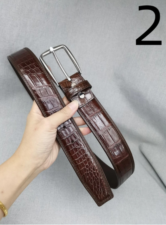 一枚革 クロコダイルレザー ワニ革 メンズベルト レザーベルト 金具付き ピンタイプ 巾38ｍm サイズ調整可能 2枚目の画像