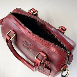 【數量有限】英倫設計牛皮提包手提包迷你波士頓黑櫻桃 第10張的照片