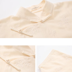 オフホワイトの刺繍中国綿とリネン床長さのチャイナドレス女の子のドレス古代スタイルのフル前立てダーツなし新しい中国風の改善 3枚目の画像