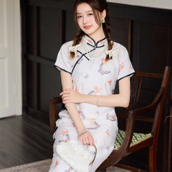 新中式蝴蝶 復古全開襟輥邊改良古法旗袍 曳地小個子少女國風洋裝 第18張的照片