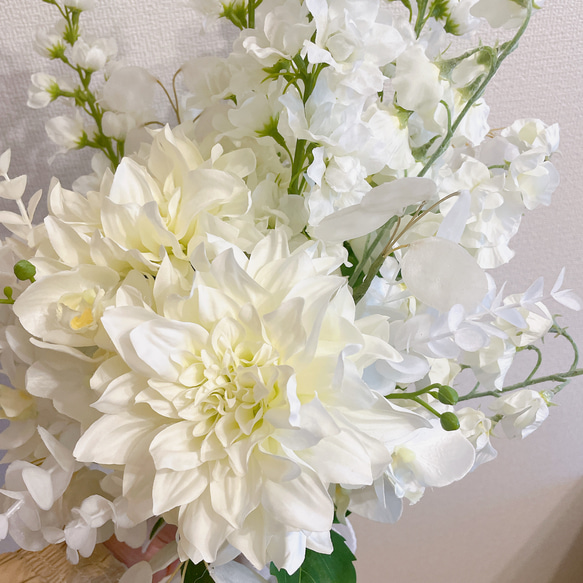 【完成品】胡蝶蘭　ダリア　ブーケ&ブートニア　ホワイトブーケ 