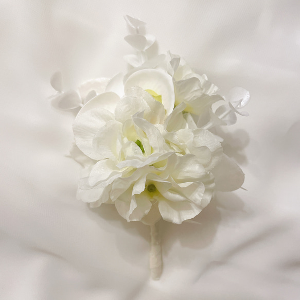 【完成品】胡蝶蘭　ダリア　ブーケ&ブートニア　ホワイトブーケ 