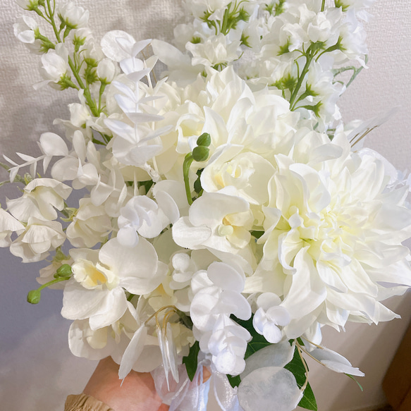 【完成品】胡蝶蘭　ダリア　ブーケ&ブートニア　ホワイトブーケ 