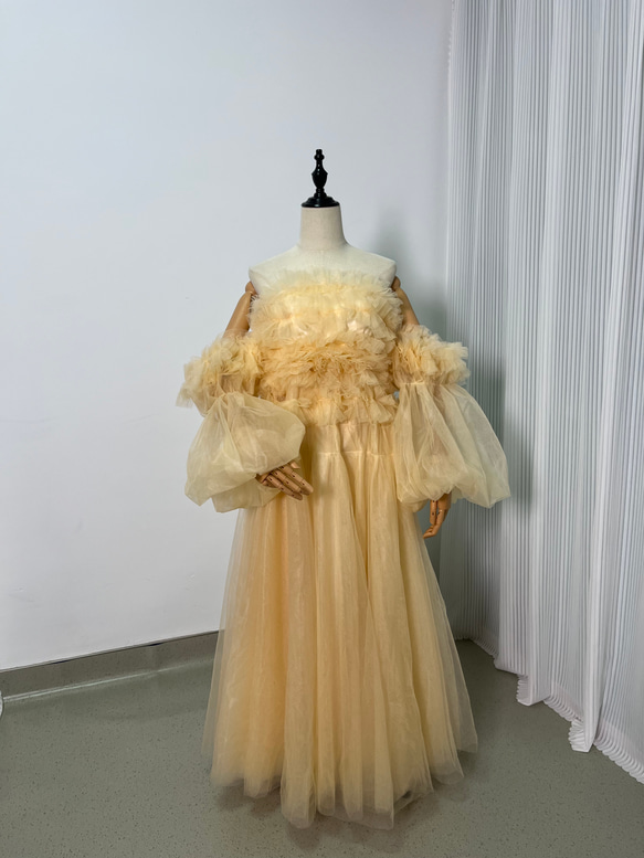 送料無料！ウェディングドレス 前撮り パステルイエロー オフ  