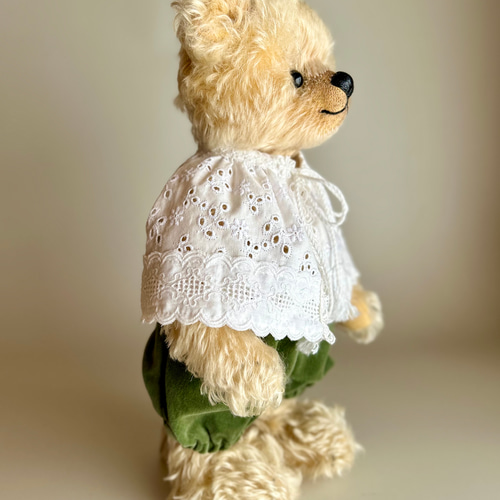 テディベアのお洋服【Lサイズ】 コットンレースケープ（ホワイト