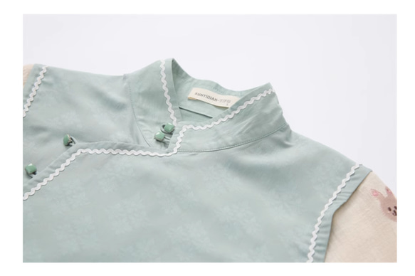 青綠色 素雅日常可穿假兩件旗袍 寬松民國風洋裝連身裙 第4張的照片