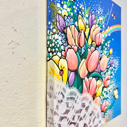 アクリル画 原画 「幸せの花束」 春の花　チューリップ　お花の絵 5枚目の画像
