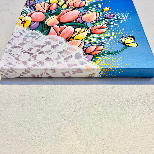 アクリル画 原画 「幸せの花束」 春の花　チューリップ　お花の絵 7枚目の画像
