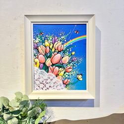 空とお花の絵 原画 「幸せの花束」 春の花　チューリップ　お花の絵 11枚目の画像