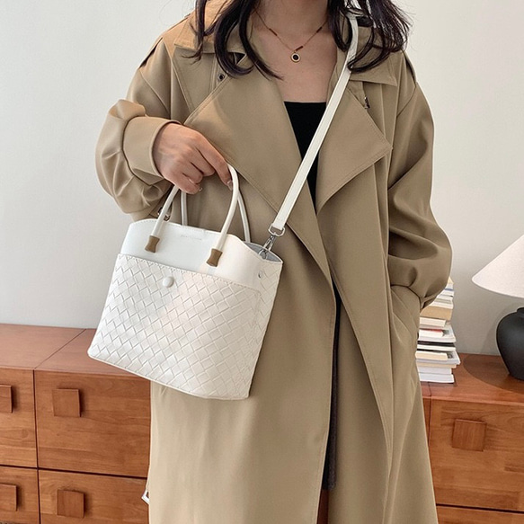 大容量編み片肩ハンドバッグ高級感通勤万能バケツバッグ 12枚目の画像