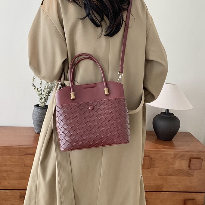 大容量編み片肩ハンドバッグ高級感通勤万能バケツバッグ