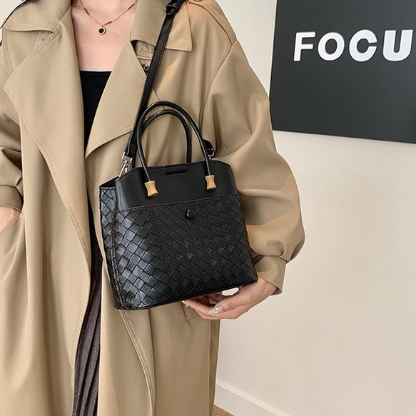 大容量編み片肩ハンドバッグ高級感通勤万能バケツバッグ 14枚目の画像