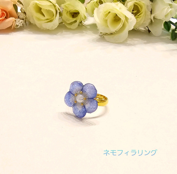 ＊ネモフィラ single flower＊リング  指輪 ピンキーリング【再販可・受注製作可】 1枚目の画像