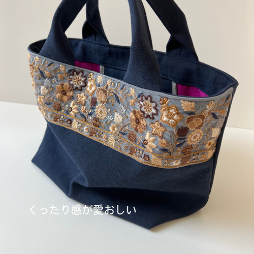 ヌビバック　トートバック　インド刺繍リボン 3日以内に発送可能】インド刺繍リボンのヌビトートバッグ トート