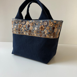 新色◇インド刺繍リボンとクッタリ帆布のトートバッグ◇tulle beige