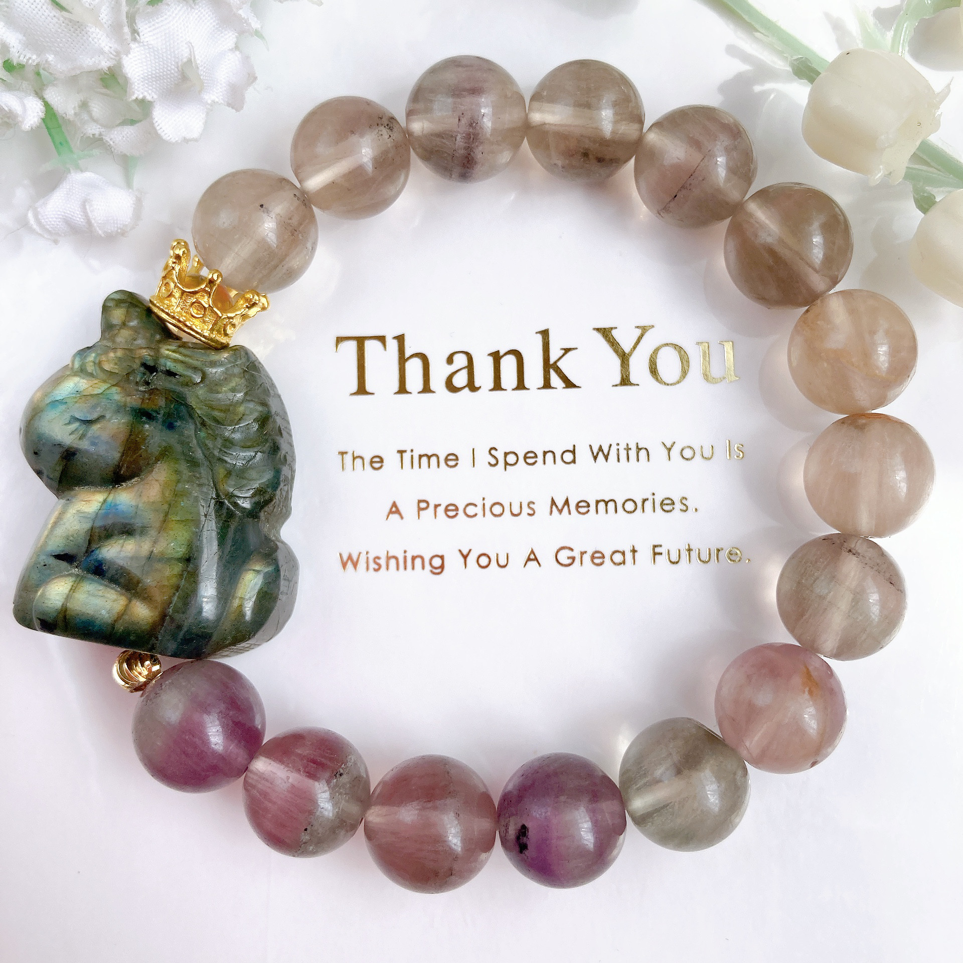 ˚✧₊⁎一点のみ˚✧₊⁎ ラブラドライト王冠ユニコーンちゃん希少石サゲニティックフローライト天然石ブレスレット