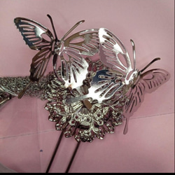 かんざし簪 着物女子浴衣 シルバー銀蝶ちょうかわいいカッコイイヘアアクセサリー 8枚目の画像
