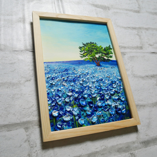 油絵 油彩 油彩画 絵 絵画【朝のネモフィラの丘】 絵画 HR