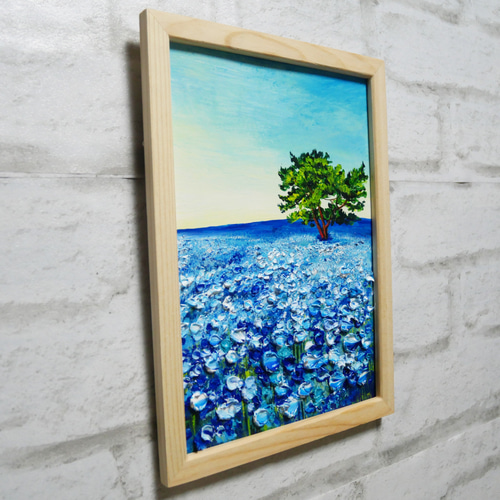 油絵 油彩 油彩画 絵 絵画【朝のネモフィラの丘】 絵画 HR